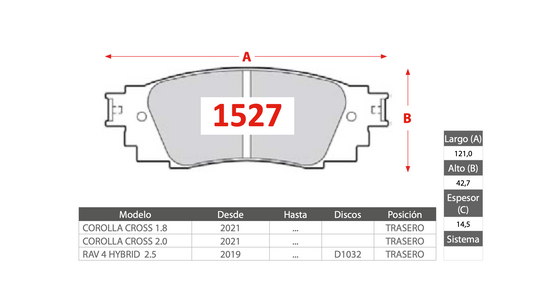 Pastilla de Freno PM Toyota (Corolla Cross, RAV4 Hybrid) - Trasero