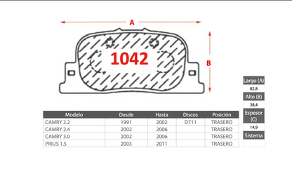 Pastilla de Freno PM Toyota (Camry, Prius) - Trasero