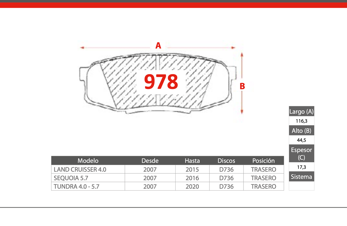 Pastilla de Freno PM Toyota (Land Cruiser, Sequoia, Tundra) - Trasero