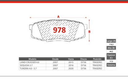 Pastilla de Freno PM Toyota (Land Cruiser, Sequoia, Tundra) - Trasero
