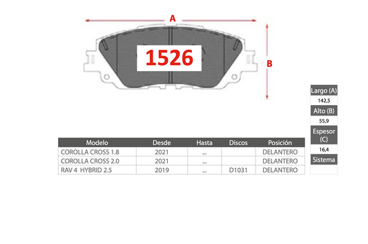 Pastilla de Freno PM Toyota (Corolla Cross, RAV4 Hybrid)