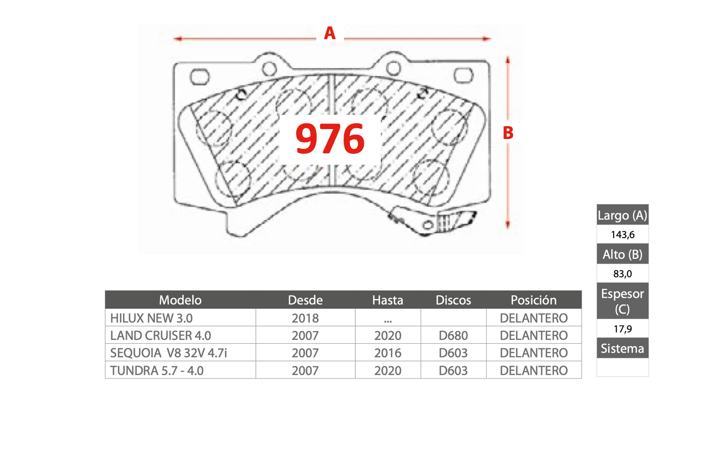 Pastilla de Freno GTX Toyota (Hilux New, Land Cruiser, Sequoia, Tundra)