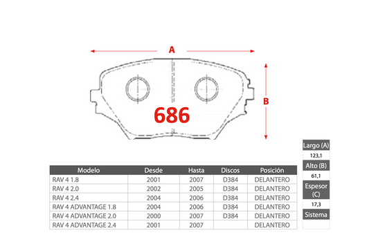 Pastilla de Freno PM Toyota (RAV4, RAV4 Advantage)