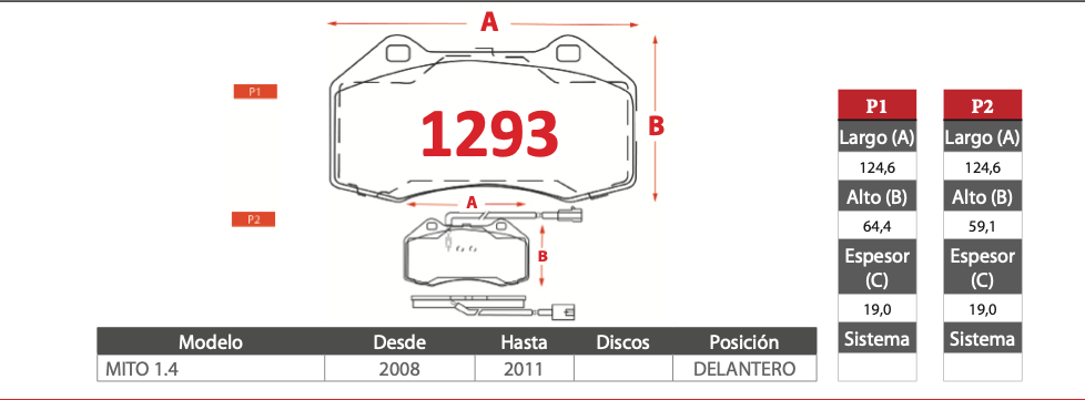 Pastilla de Freno BREMBO Alfa Romeo Mito