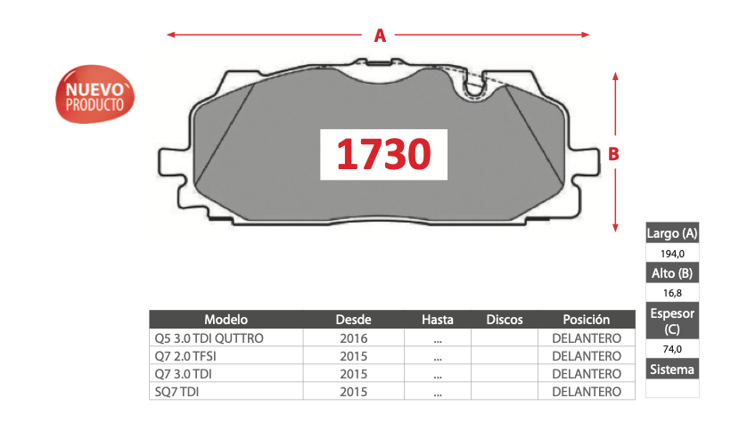 Pastilla de Freno AP Audi Q5/Q7/SQ7