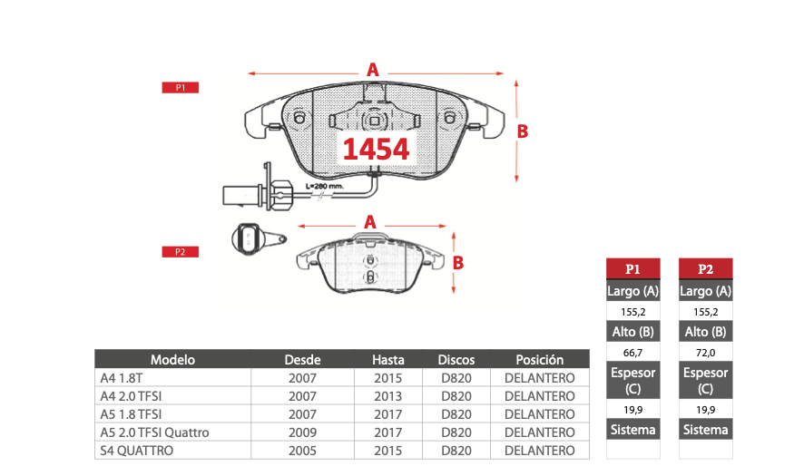 Pastilla de Freno GTX GOLD CERAMIC Audi (A4, A5, S4)