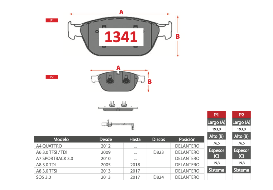 Pastilla de Freno BREMBO Audi (A4, A6, A7, A8, SQ5)