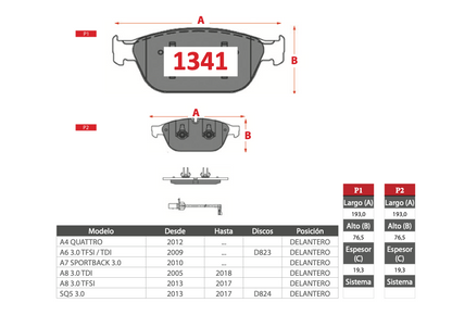 Pastilla de Freno BREMBO Audi (A4, A6, A7, A8, SQ5)