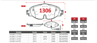 Pastilla de Freno GTX Audi (A3)