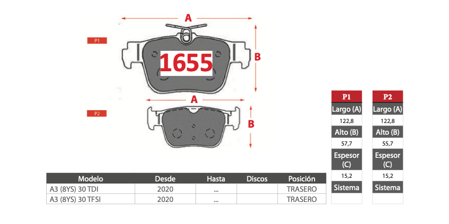 Pastilla de Freno BREMBO Audi (A3) - Trasero