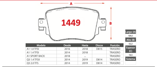 Pastilla de Freno AP Audi (A1, Q3) - Trasero