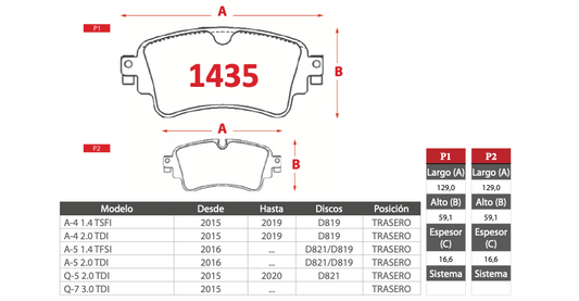 Pastilla de Freno AP Audi (A-4, A-5, Q-5, Q-7) - Trasero