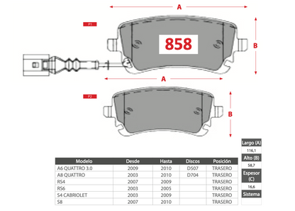 Pastilla de Freno PM Audi (A6, A8, RS4, RS6, S4, S8) - Trasero