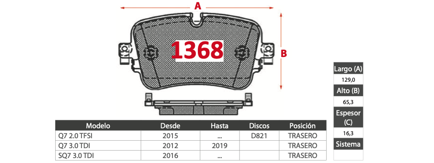 Pastilla de Freno BREMBO Audi (Q7, SQ7) - Trasero