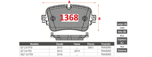 Pastilla de Freno BREMBO Audi (Q7, SQ7) - Trasero