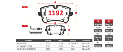 Pastilla de Freno AP Audi (A6, A7, A8) - Trasero
