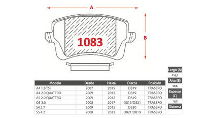 Pastilla de Freno BREMBO Audi (A4, A5, Q5, S4, S5) - Trasero