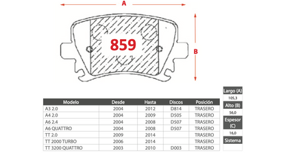 Pastilla de Freno GTX GOLD CERAMIC Audi (A3, A4, A6, TT) - Trasero