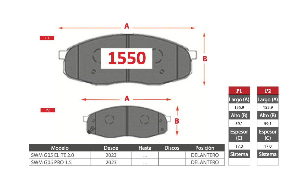 Pastilla de Freno PM BRILLIANCE (SWM G05 ELITE, G05 PRO)