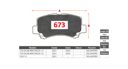 Pastilla de Freno PM BRILLIANCE (T52 DCAB MINI TRUCK, X30)