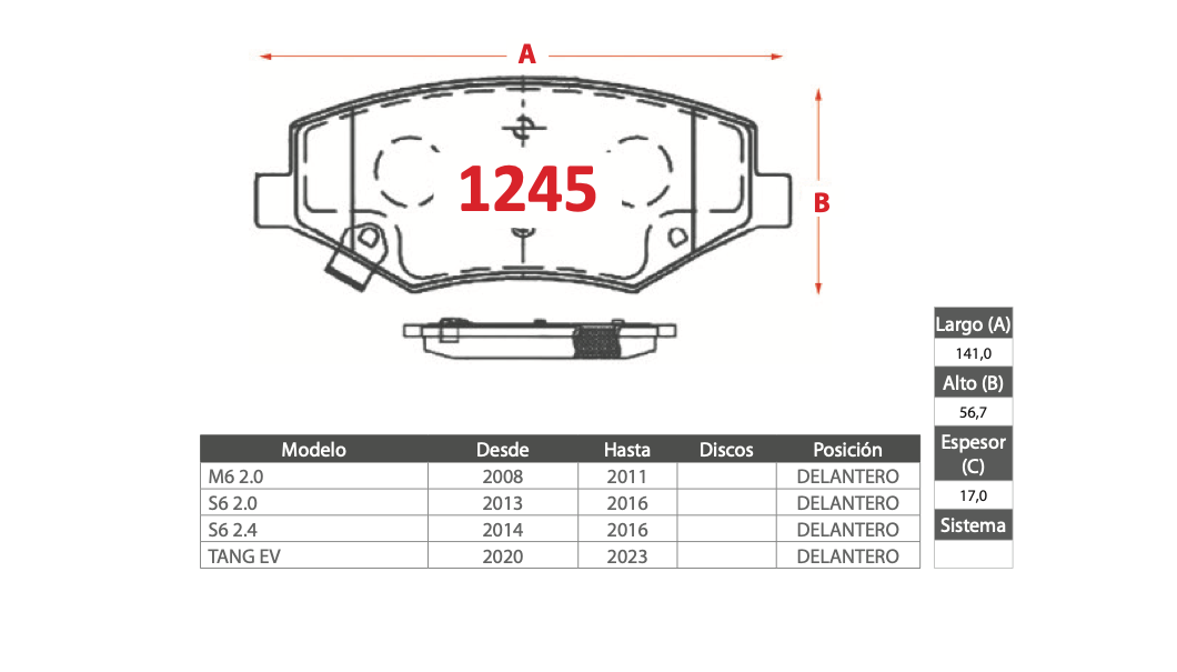 Pastilla de Freno PM BYD (M6 2.0, S6 2.0, S6 2.4, TANG EV) - Delantero