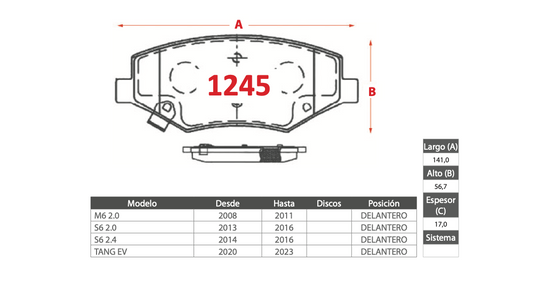 Pastilla de Freno PM BYD (M6 2.0, S6 2.0, S6 2.4, TANG EV) - Delantero