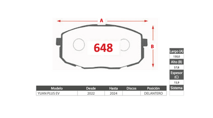 Pastilla de Freno GTX GOLD CERAMIC BYD (YUAN PLUS EV) - Delantero