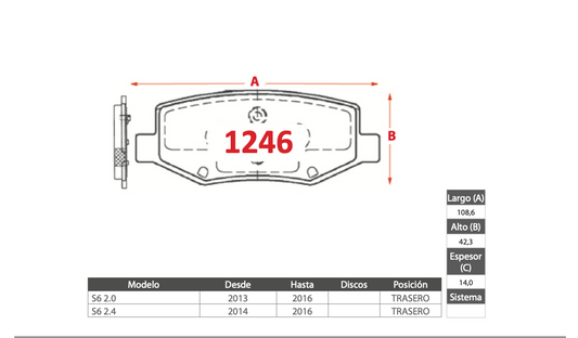 Pastilla de Freno PM BYD (S6 2.0, S6 2.4) - Trasero