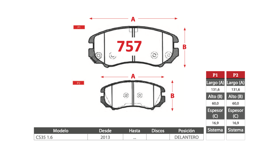 Pastilla de Freno GTX Changan (CS35 1.6)