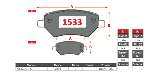 Pastilla de Freno PM Chery (ARRIZZO 3 1.5)