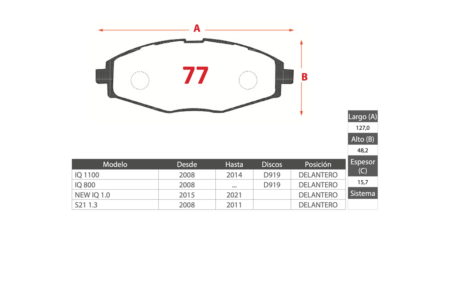 Pastilla de Freno PM Chery (IQ 1100, IQ 800, NEW IQ 1.0, S21 1.3)