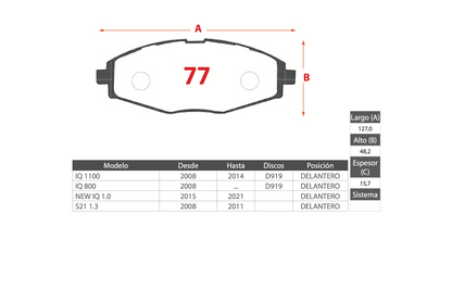 Pastilla de Freno PM Chery (IQ 1100, IQ 800, NEW IQ 1.0, S21 1.3)