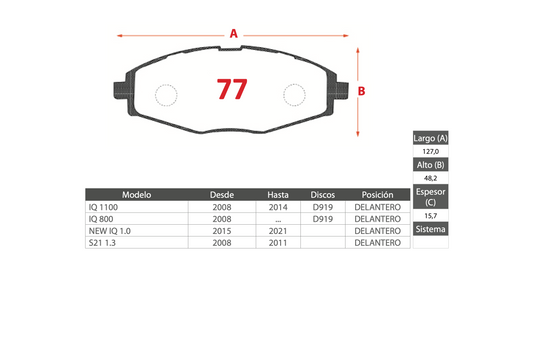 Pastilla de Freno PM Chery (IQ 1100, IQ 800, NEW IQ 1.0, S21 1.3)