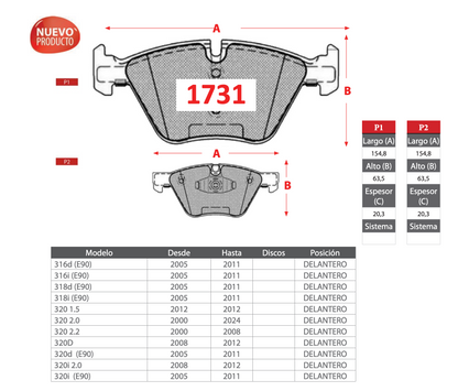 Pastilla de Freno BREMBO BMW Serie 3 (316d/316i/318d/318i/320)