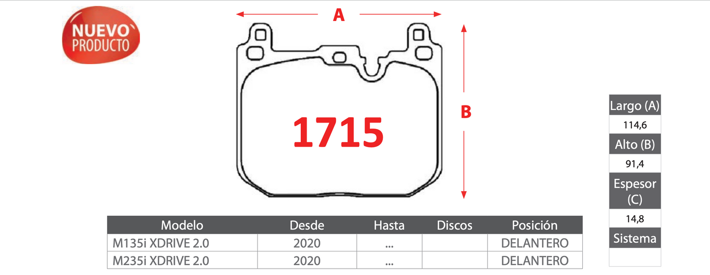 Pastilla de Freno BREMBO BMW M135i/M235i XDRIVE 2.0