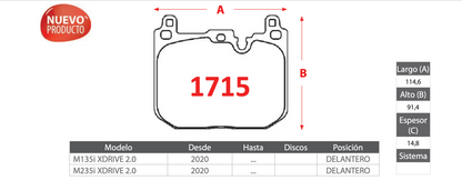 Pastilla de Freno BREMBO BMW M135i/M235i XDRIVE 2.0
