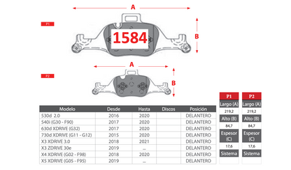 Pastilla de Freno BREMBO BMW (530d/540i/630d/730d/X3/X4/X5 XDRIVE)