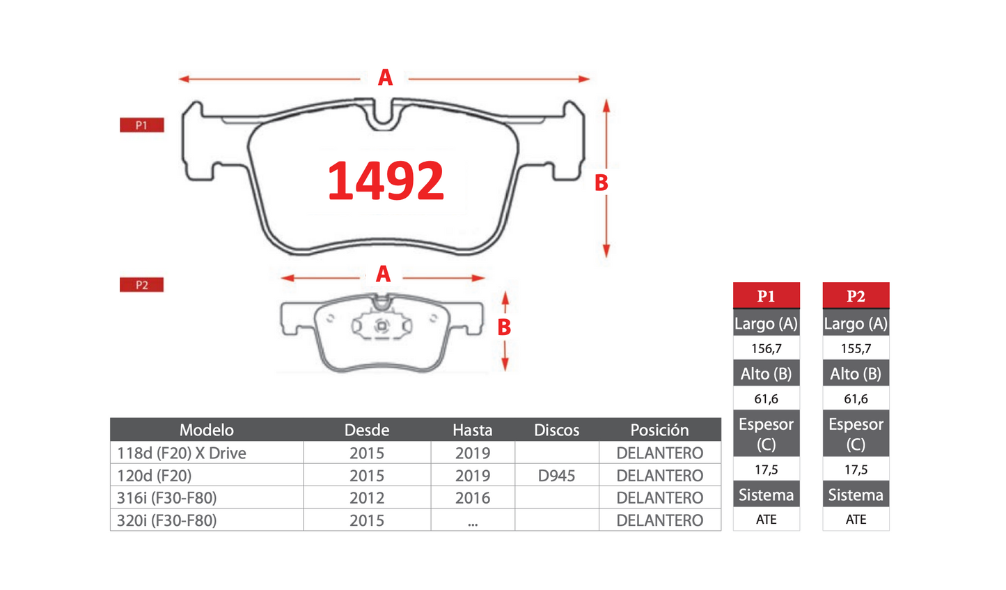 Pastilla de Freno AP BMW (118d/120d/316i/320i) F20/F30-F80