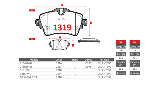 Pastilla de Freno AP BMW (216d/218d/318/328i/X2 SDRIVE)
