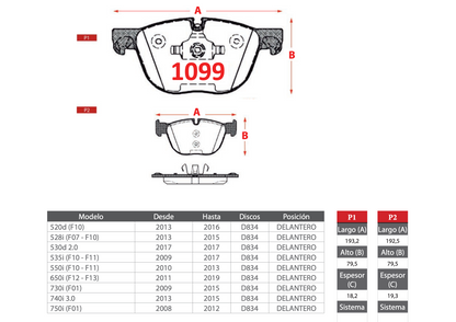 Pastilla de Freno BREMBO BMW (520d/528i/530d/535i/550i/650i/730i/740i/750i)