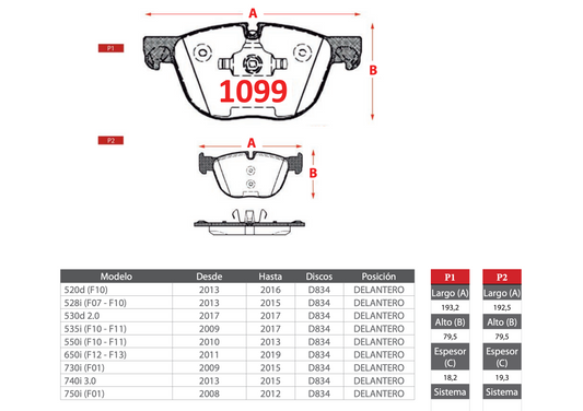Pastilla de Freno BREMBO BMW (520d/528i/530d/535i/550i/650i/730i/740i/750i)