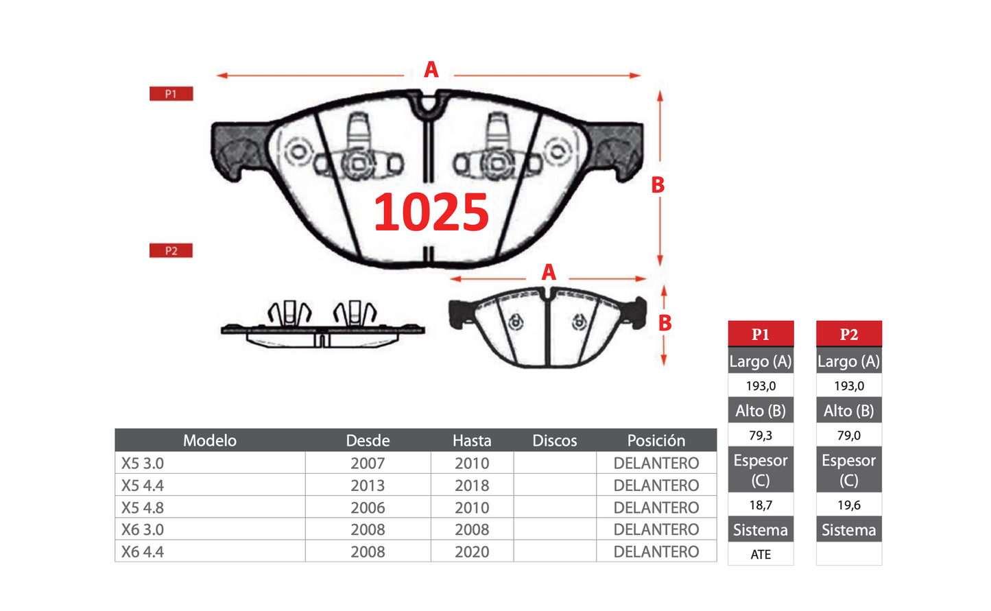 Pastilla de Freno BREMBO BMW X5/X6 (3.0/4.4/4.8)