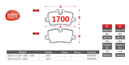 Pastilla de Freno BREMBO BMW (320d/420i) Trasero