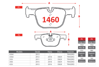 Pastilla de Freno BREMBO BMW (430d/330d/335i/340i/435i) Trasero