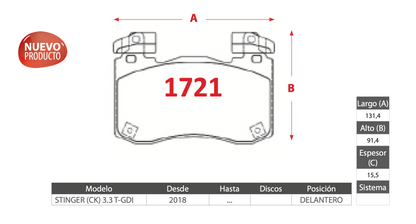 Pastilla de Freno GTX Kia (Stinger)