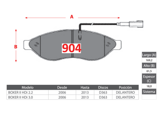 Pastilla de Freno Peugeot (Boxer II) Delantero - BREMBO