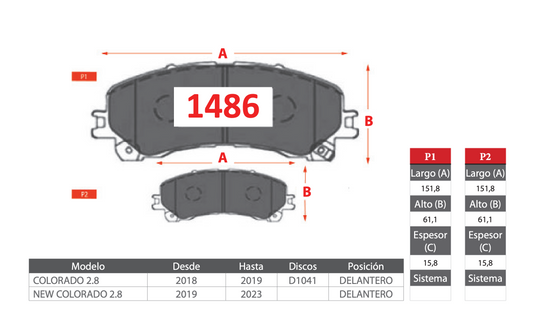 Pastilla de Freno Chevrolet Colorado, New Colorado 2.8 - BREMBO - Delantera
