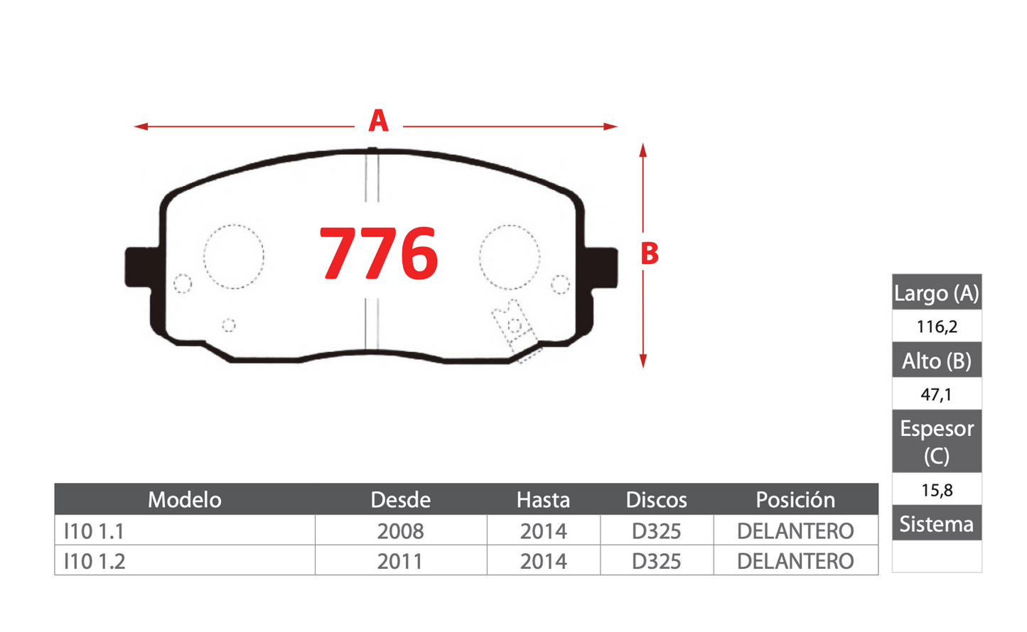 Pastilla de Freno Hyundai (I10) Delantero - PM