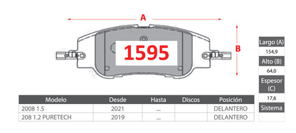 Pastilla de Freno Peugeot (2008, 208) Delantero - GTX GOLD CERAMIC