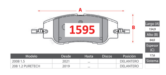 Pastilla de Freno Peugeot (2008, 208) Delantero - GTX GOLD CERAMIC